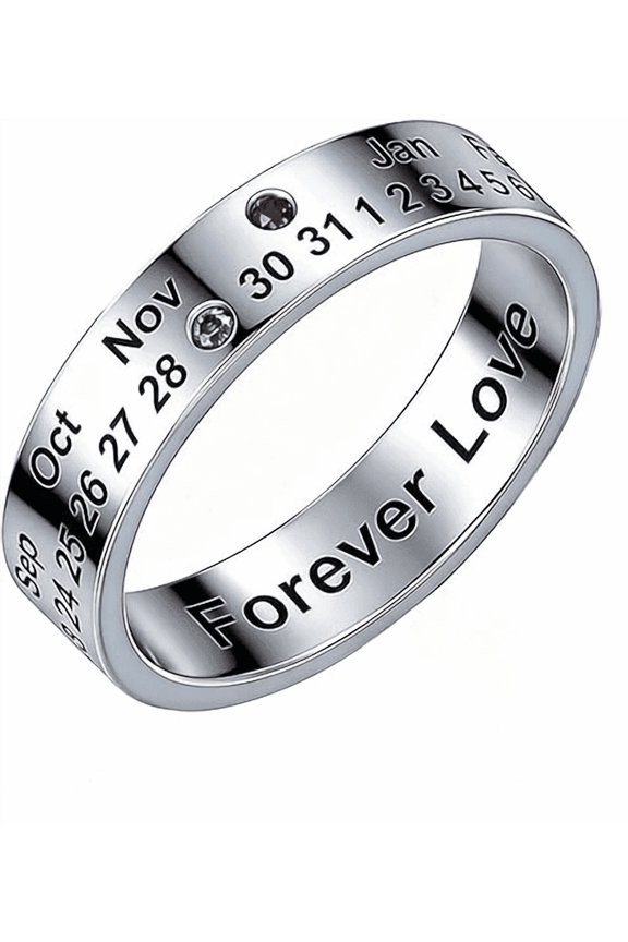 Personalized Name Bithstone Promise Ring - Customized Bithstone Date Message Dainty Custom Engraved Stacking Rings, Wedding Engagement Rings for Women, Couple,Birthdays, Bridesmaids, Friends, Moms