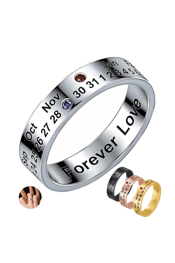 Personalized Name Bithstone Promise Ring - Customized Bithstone Date Message Dainty Custom Engraved Stacking Rings, Wedding Engagement Rings for Women, Couple,Birthdays, Bridesmaids, Friends, Moms