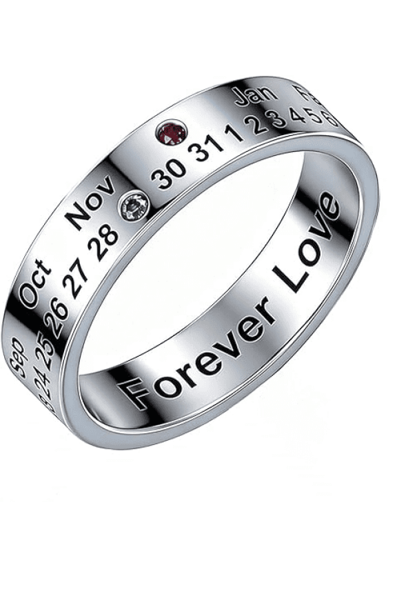 Personalized Name Bithstone Promise Ring - Customized Bithstone Date Message Dainty Custom Engraved Stacking Rings, Wedding Engagement Rings for Women, Couple,Birthdays, Bridesmaids, Friends, Moms