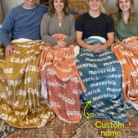 Personalized Name Blanket, Custom Text Printed Soft Cozy Throw Blanket, Customized Name Blanket for Adult, Custom Font & Color Personalized Gift for Birthday Christmas, Custom Gift