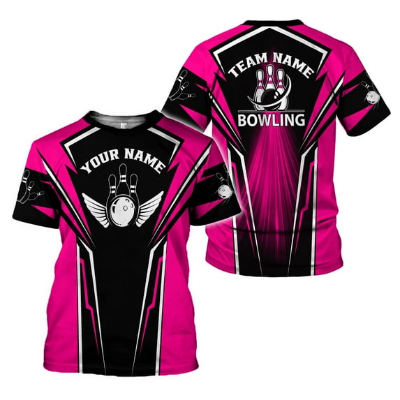 Personalized Name Bowling 3D Shirt for Men Women, Custom Bowler Gift shirt, 3D All Over Printed Shirt (Pink, XL)