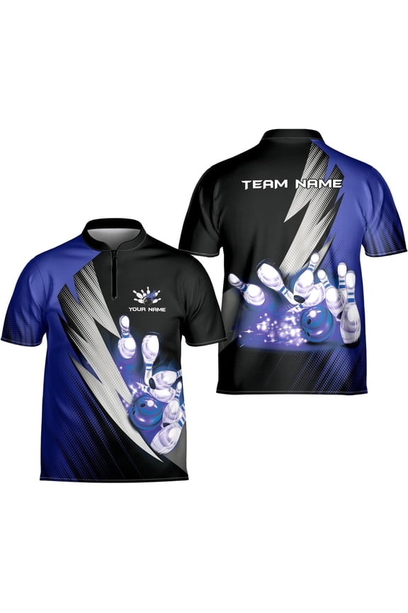 Personalized Name Bowling Jersey 3D, Custom Bowling Shirts for Team, Bowling Shirt Unisex for Men & Women (Blue, S)