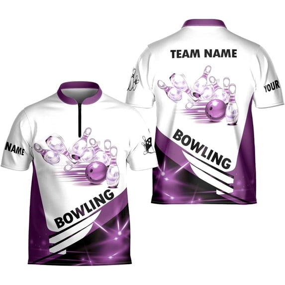 Personalized Name Bowling Jersey 3D, Custom Bowling Shirts for Team, Bowling Shirt Unisex for Men & Women (Purple, 2XL)