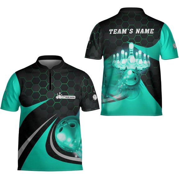 Personalized Name Bowling Jersey 3D, Custom Bowling Shirts for Team, Bowling Shirt Unisex for Men & Women4 (Cyan, L)
