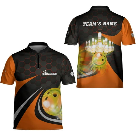 Personalized Name Bowling Jersey 3D, Custom Bowling Shirts for Team, Bowling Shirt Unisex for Men & Women4 (Orange, L)
