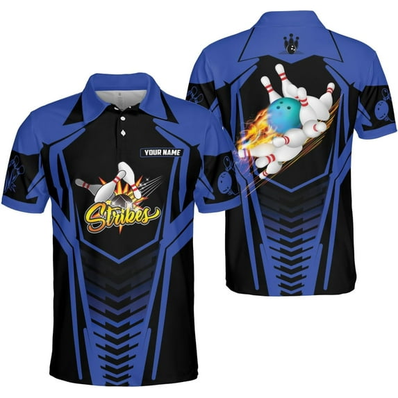 Personalized Name Bowling Polo Shirts 3D for Men and Women, Bowling Shirt, Bowling Shirts for Men Team Bowling Shirt (Blue, 3XL)