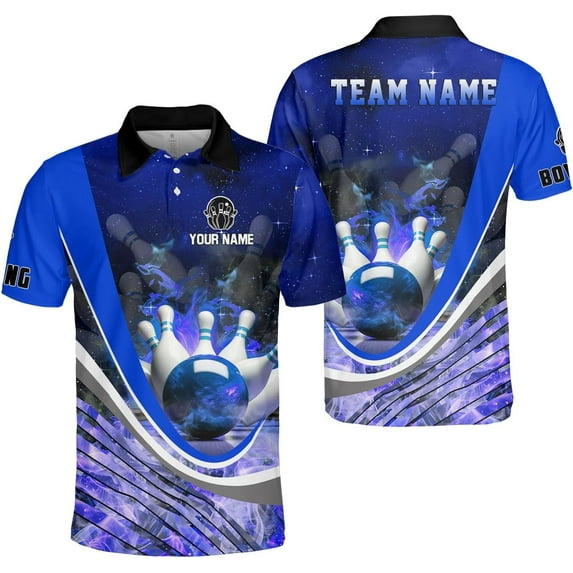 Personalized Name Bowling Polo Shirts 3D for Men and Women, Bowling Shirt, Bowling Shirts for Men Team Bowling Shirt (Blue, 4XL)