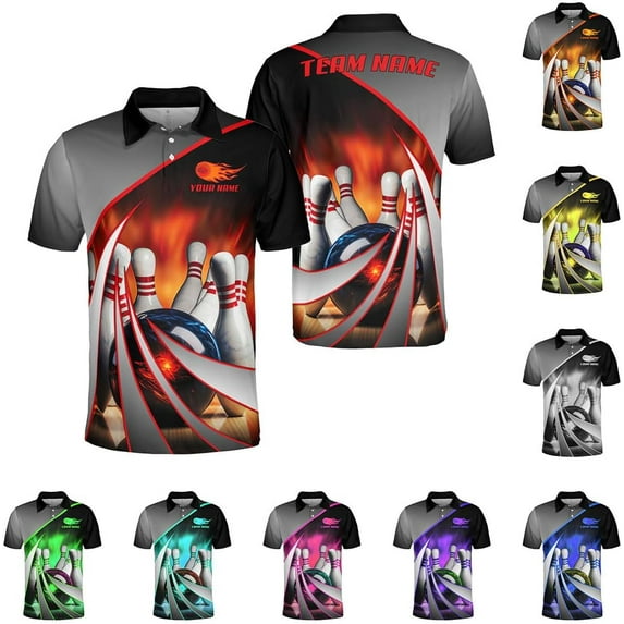 Personalized Name Bowling Polo Shirts 3D for Men and Women, Bowling Shirt, Bowling Shirts for Men Team Bowling Shirt (Red, S)