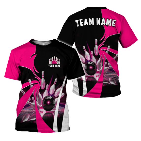 Personalized Name Bowling Shirt 3D for Men Women, Custom Bowler Gift shirt, 3D All Over Printed Shirt (Pink, XL)