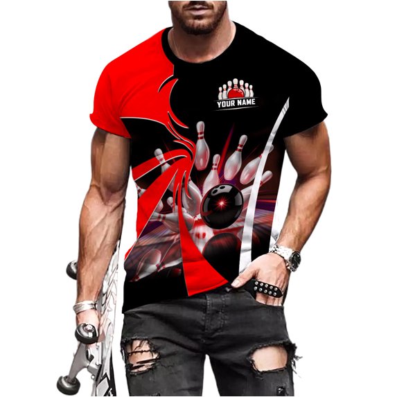Personalized Name Bowling Shirt 3D for Men Women, Custom Bowler Gift shirt, 3D All Over Printed Shirt (Red, S)