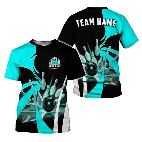 Personalized Name Bowling Shirt 3D for Men Women, Custom Bowler Gift shirt, 3D All Over Printed Shirt (Teal, 3XL)