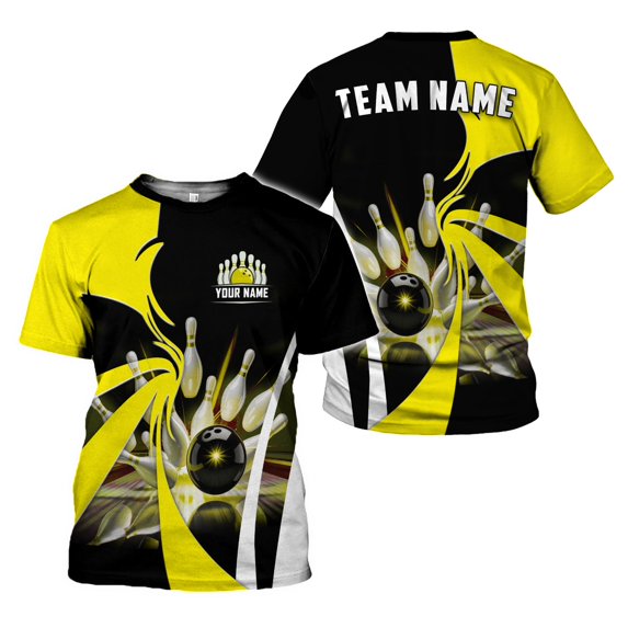 Personalized Name Bowling Shirt 3D for Men Women, Custom Bowler Gift shirt, 3D All Over Printed Shirt (Yellow, 5XL)