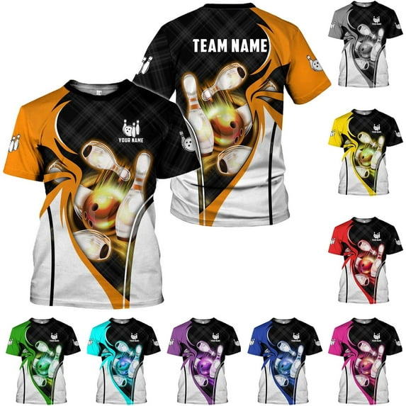 Personalized Name Bowling Shirts for Men & Women, Bowling Shirts for Team Bowling, Bowling Shirts Gift Unisex (Orange, M)