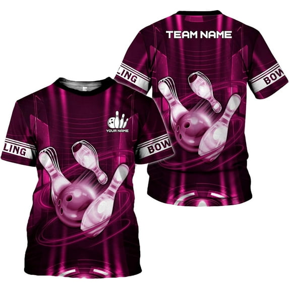 Personalized Name Bowling Shirts for Men & Women, Bowling Shirts for Team Bowling, Bowling Shirts Gift Unisex (Pink, M)