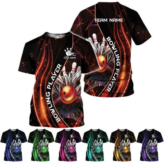 Personalized Name Bowling Shirts for Men and Women 3D, Bowling Shirts for Team Bowling, Bowling Shirts Gift (Orange, S)