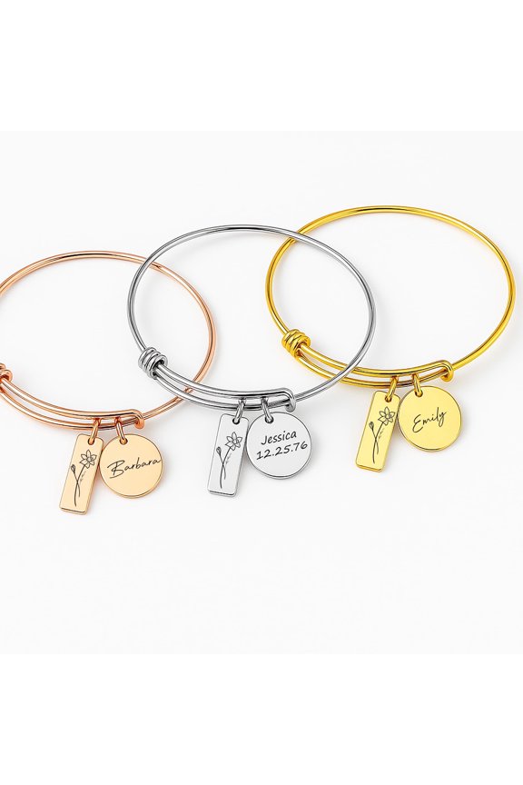 Personalized Name Bracelet with Birth Flower - Handmade Gold Bracelet For Women Birth Month - Trending Mother's Day Gift for Mom, Custom Floral Jewelry - December Birthday Gifts for Women