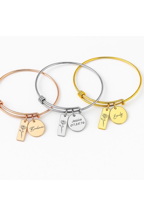 Personalized Name Bracelet with Birth Flower - Handmade Gold Bracelet For Women Birth Month - Trending Mother's Day Gift for Mom, Custom Floral Jewelry - July Birthday Gifts for Women