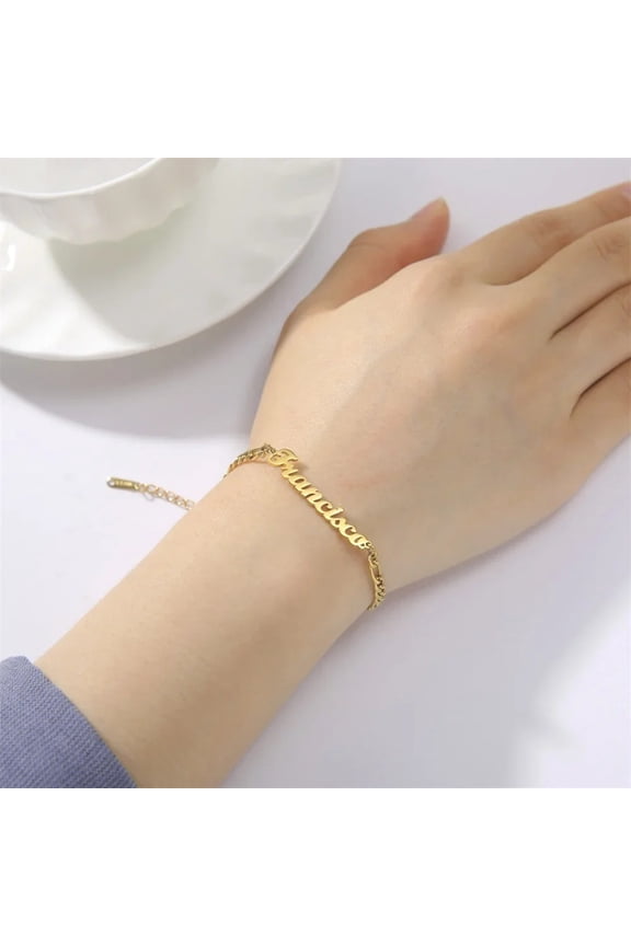 Personalized Name Bracelet Figaro Chains 14K Yellow Gold Jewelry Custom Name Customized Hand Chain for Men Women Birthday Gifts