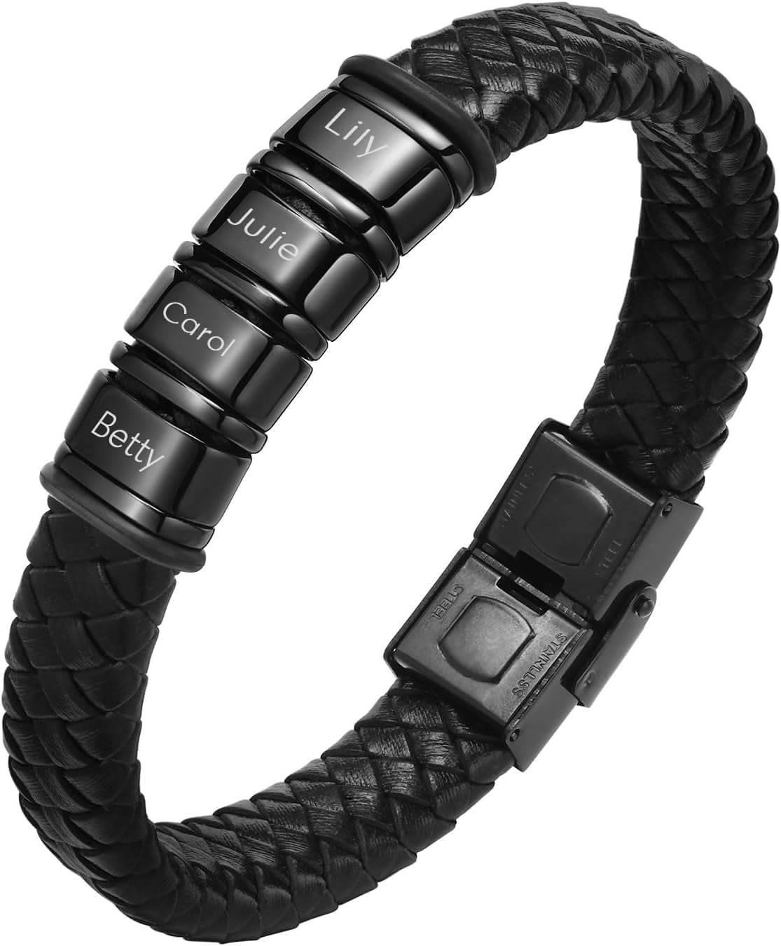 Personalized Name Bracelet for Men Handmade Braided Leather Bracelets with Custom Beads Name Dad
