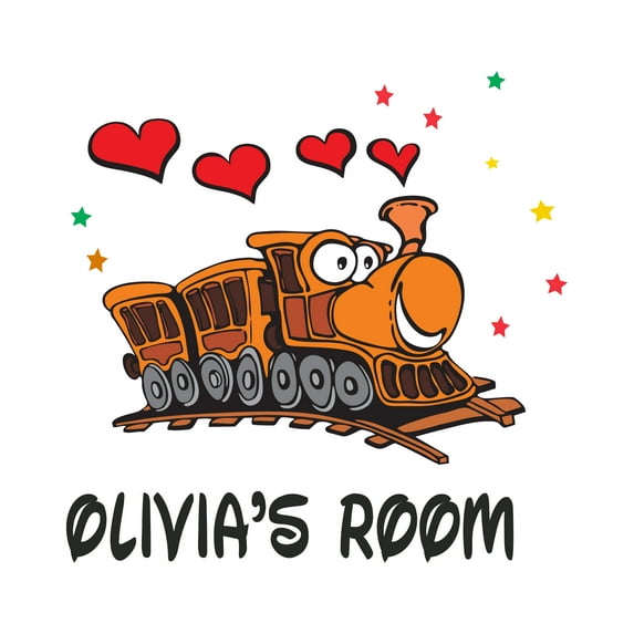 Personalized Name Cartoon Wall Decal Cartoon Train with Love Hearts Custom Name Bedroom Wall Decal for boys and girls Train Themed Kids Room Décor - Size: 20 In x 20 In