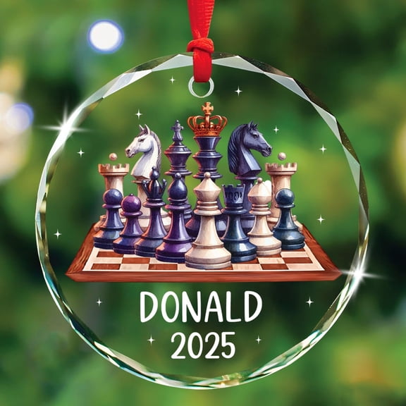 Personalized Name Chess Player Xmas Hanging Glass Ornament, Chess Christmas Ornaments 2025, Custom Sport Lover Xmas Ornaments Gifts for Women Men, Chessboard Player Christmas Glass Ornament Keepsake