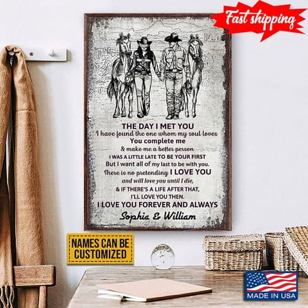 Personalized Name Couple Of Horse Riders Holding Hands The Day I Met You I Have Found The One Whom My Soul Loves 11 x 17 Inch Poster