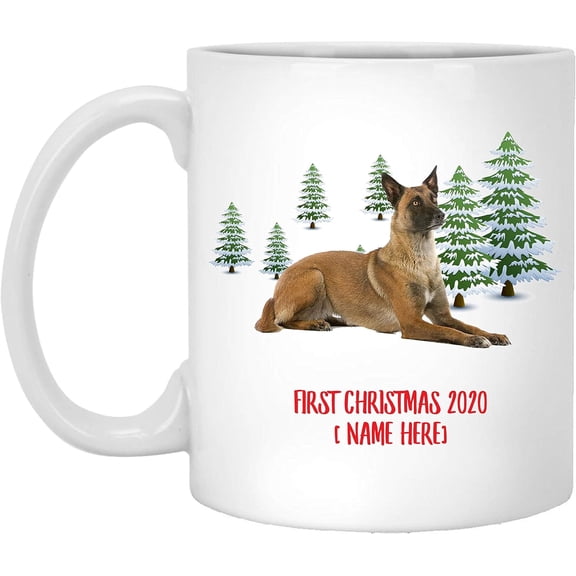 Personalized Name Custom Year Belgian Malinois Dog Fawn Sable Dog First Christmas 2025 Gifts New Years 2026 Decorations Winter Coffee Mug Ceramic White 11 oz