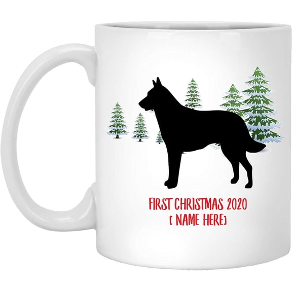 Personalized Name Custom Year Belgian Malinois Dog Silhouette First Christmas 2025 Gifts New Years 2026 Decorations Winter Coffee Mug Ceramic White 11 oz