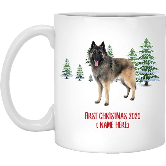 Personalized Name Custom Year Belgian Tervuren Sable Dog First Christmas 2025 Gifts New Years 2026 Decorations Winter Coffee Mug Ceramic White 11 oz