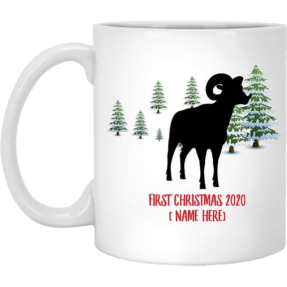 Personalized Name Custom Year Bighorn Sheep Silhouette First Christmas 2025 Gifts New Years 2026 Decorations Winter Coffee Mug Ceramic White 11 oz