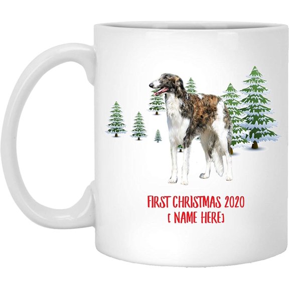 Personalized Name Custom Year Borzoi Red Merle Dog First Christmas 2025 Gifts New Years 2026 Decorations Winter Coffee Mug Ceramic White 11 oz