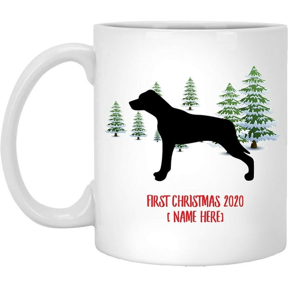 Personalized Name Custom Year Catahoula Leopard Dog Silhouette First Christmas 2025 Gifts New Years 2026 Decorations Winter Coffee Mug Ceramic White 11 oz