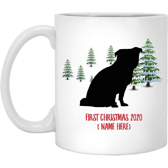 Personalized Name Custom Year Chug Dog Silhouette First Christmas 2025 Gifts New Years 2026 Decorations Winter Coffee Mug Ceramic White 11 oz