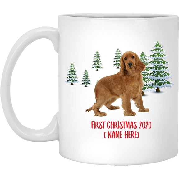 Personalized Name Custom Year English Cocker Spaniel Golden Dog First Christmas 2025 Gifts New Years 2026 Decorations Winter Coffee Mug Ceramic White 11 oz