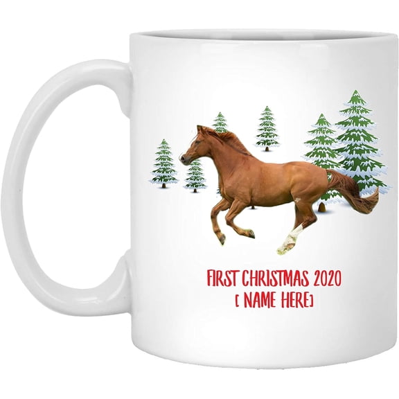 Personalized Name Custom Year Horse Chesnut Brown First Christmas 2025 Gifts New Years 2026 Decorations Winter Coffee Mug Ceramic White 11 oz
