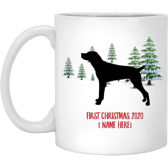 Personalized Name Custom Year Mountain Cur Silhouette Dog First Christmas 2025 Gifts New Years 2026 Decorations Winter Coffee Mug Ceramic White 11 oz