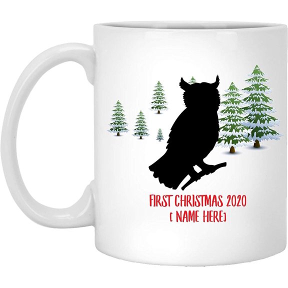 Personalized Name Custom Year Owl Silhouette First Christmas 2025 Gifts New Years 2026 Decorations Winter Coffee Mug Ceramic White 11 oz