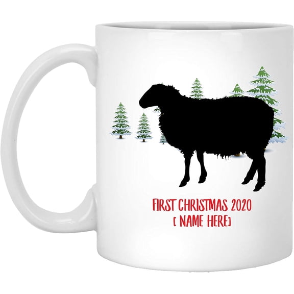 Personalized Name Custom Year Sheep Silhouette First Christmas 2025 Gifts New Years 2026 Decorations Winter Coffee Mug Ceramic White 11 oz