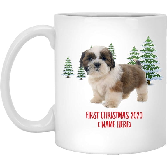 Personalized Name Custom Year Shih Tzu Cream Fawn Dog First Christmas 2025 Gifts New Years 2026 Decorations Winter Coffee Mug Ceramic White 11 oz