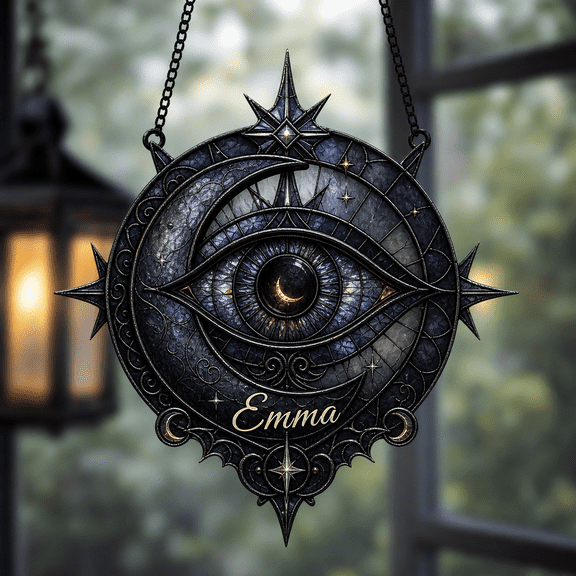 Personalized Name Dark Moon Eye Suncatcher Window Hanging Celestial Gift