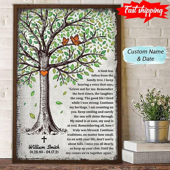 Personalized Name & Date Couple Of Monarch Butterflies & Heart Shape On Tree Trunk A Limb Has Fallen From The Family Tree 11 x 17 Inch Poster