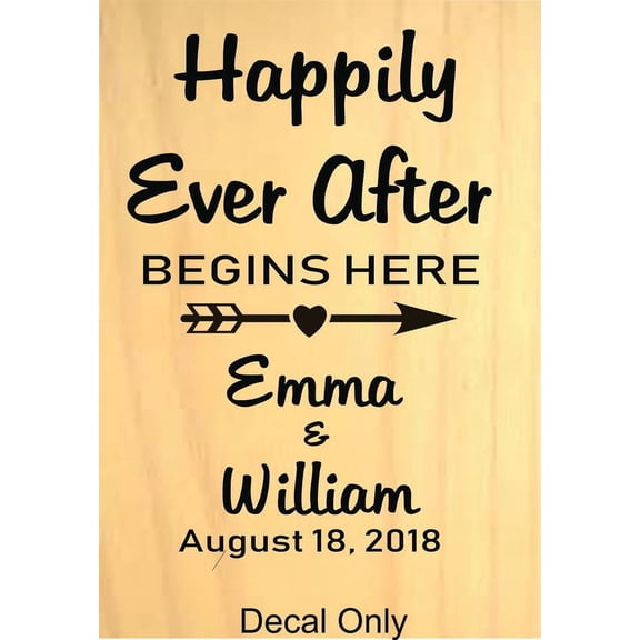 Personalized Name Decal Custom Initial Wall Personalization Happily Ever After Begins Here Wedding Quote Marriage Married Bridal Shower 10X20”