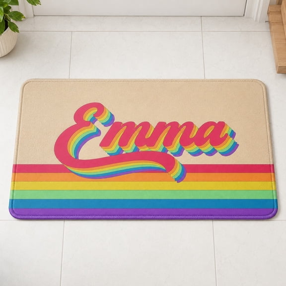 Personalized Name Doormat, Custom Text Rainbow Printed Floor Mat with Non-Slip Backing, 15.7 x 23.6 or 19.7 x 31.5 in