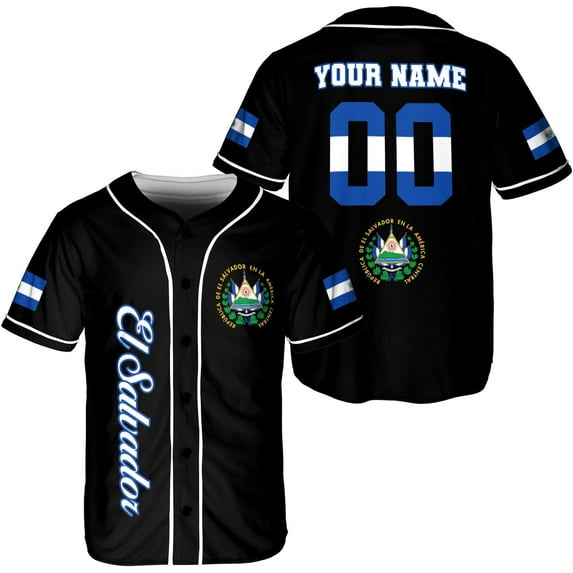 Personalized Name El Salvador Baseball Jersey Shirt El Salvador Flag Shirt Salvadorans Pride El Salvadoreña (XL)