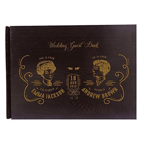 Personalized Name Engraved Wood Wedding Guestbook Bride & Groom Advice Book Rustic Wedding Guest Book - 50 Pages