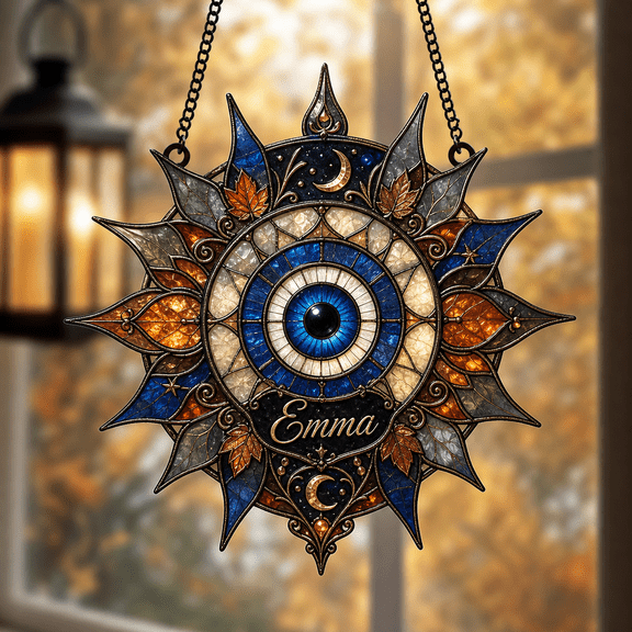 Personalized Name Evil Eye Suncatcher Window Hanging, October Autumn Gift