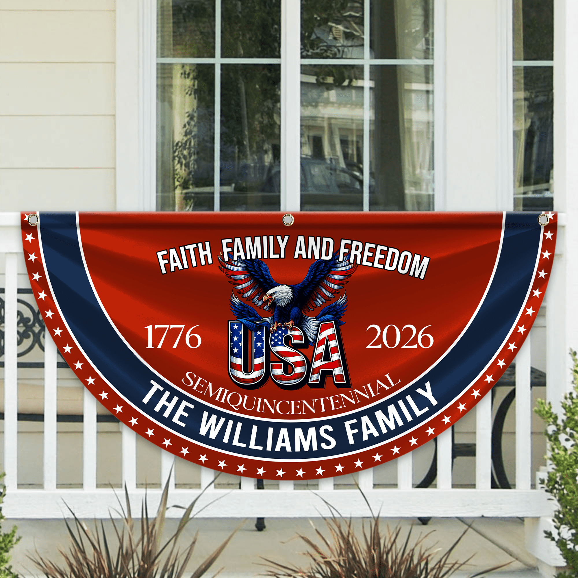 Personalized Name Faith Family Freedom America 250 Years Celebration Fan Flag 36x72in