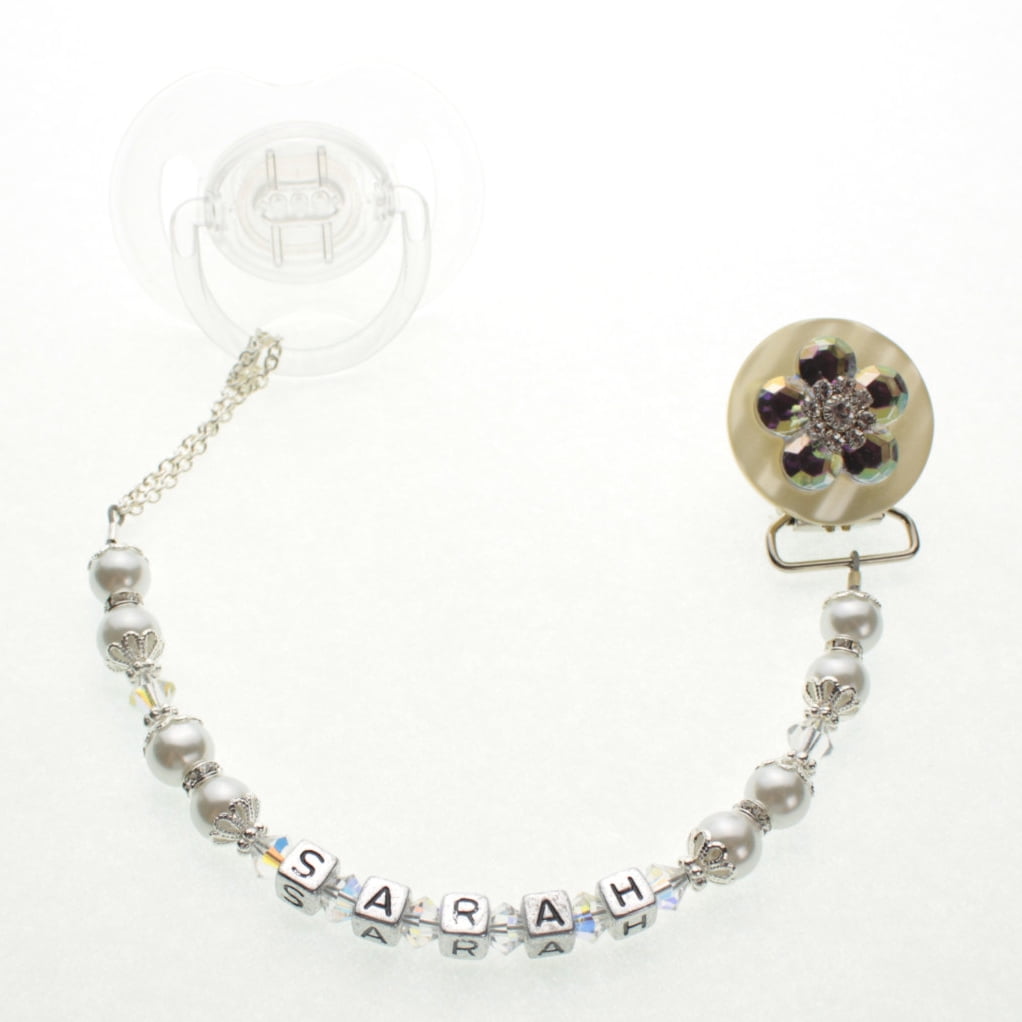 Personalized Name Flower Pacifier Clip