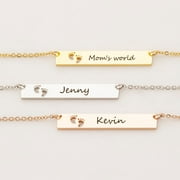 Personalized Name Footprint Necklace Gift for Fiance Mom New Born Baby Footprint Cut Out Horizontal Bar Gift for Girlfriend Mom Engravable Birthday Day Name Necklace Free Gift Box Ships Next Day