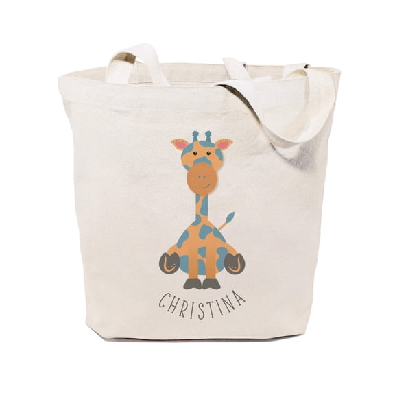 Personalized Name Giraffe Cotton Canvas Tote Bag